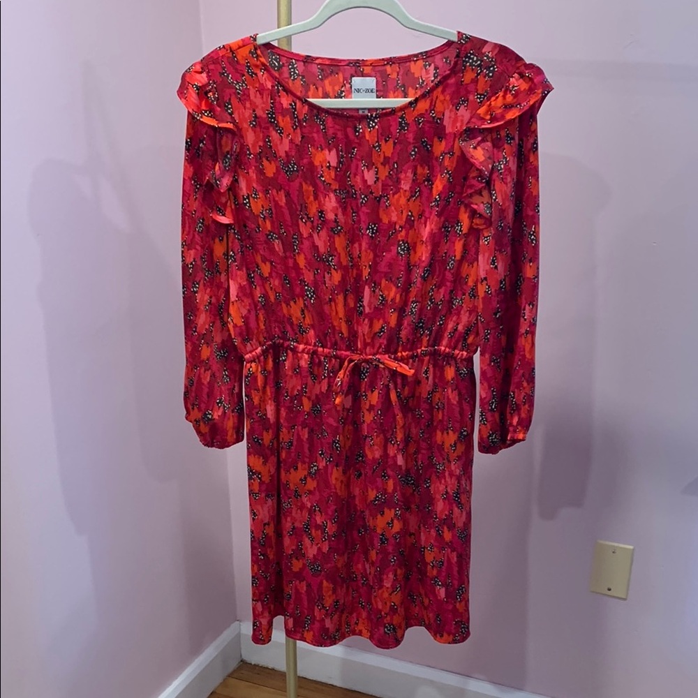 NIC+ZOE Red Pink Ruffled Smocked Dress
